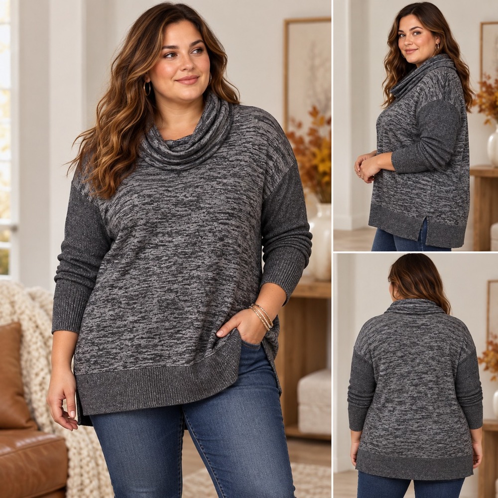 NWT Gap Softspun Cowl Neck Pullover Sweater Women's XXL Black White Tunic Top